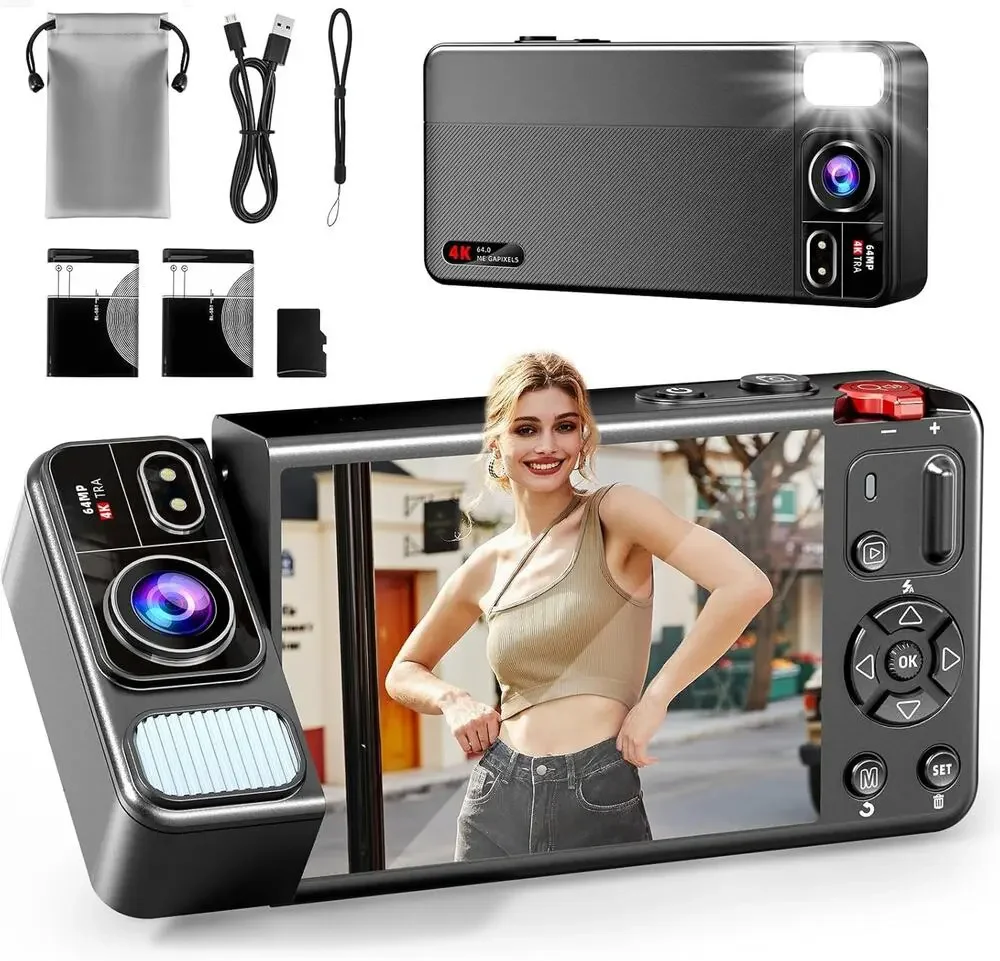 Digital Camera, 4K 64MP Cameras for Photography, 270°Flip Screen Vlogging Camera